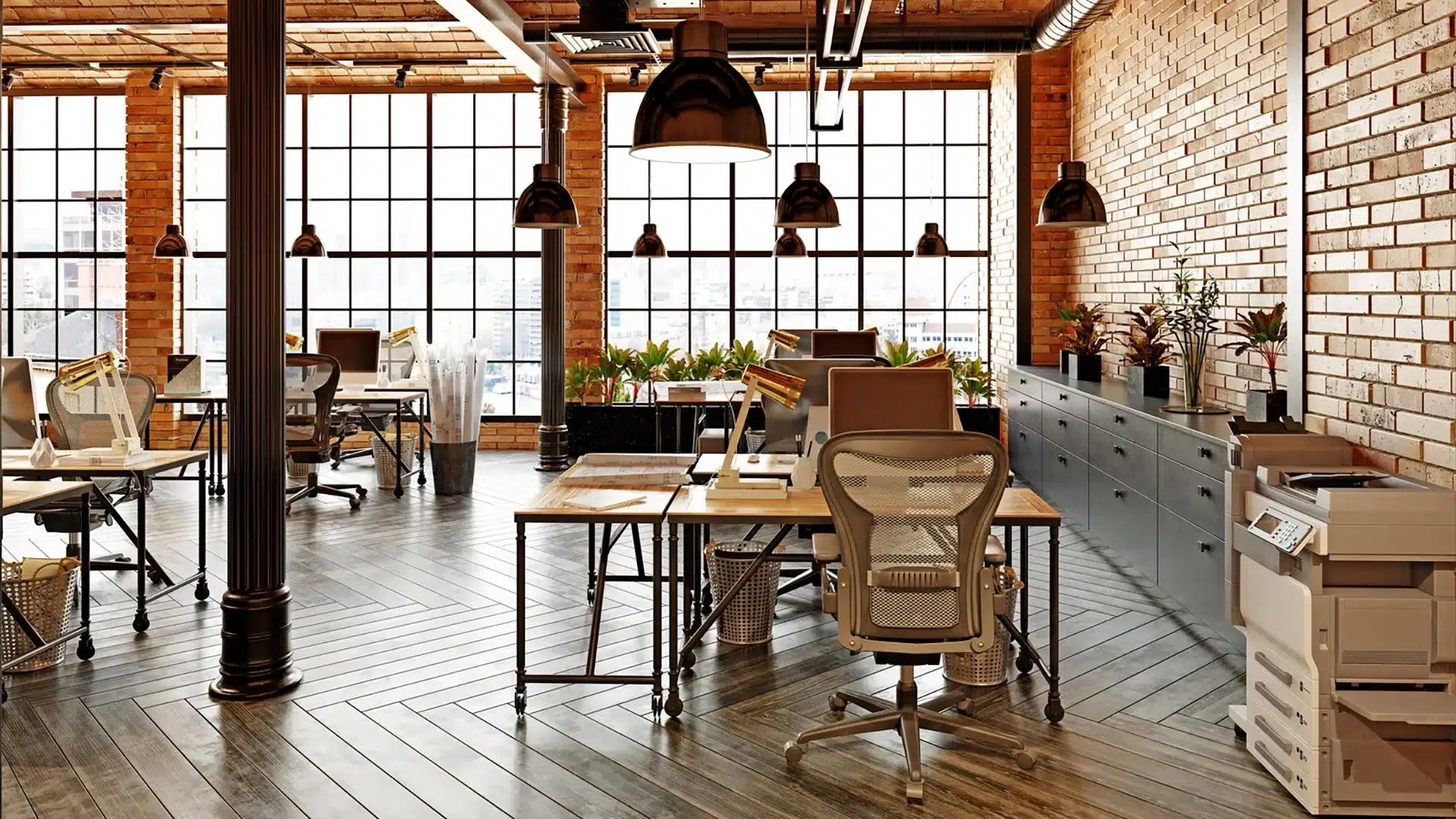 Office Furniture and Design in industrial workspace