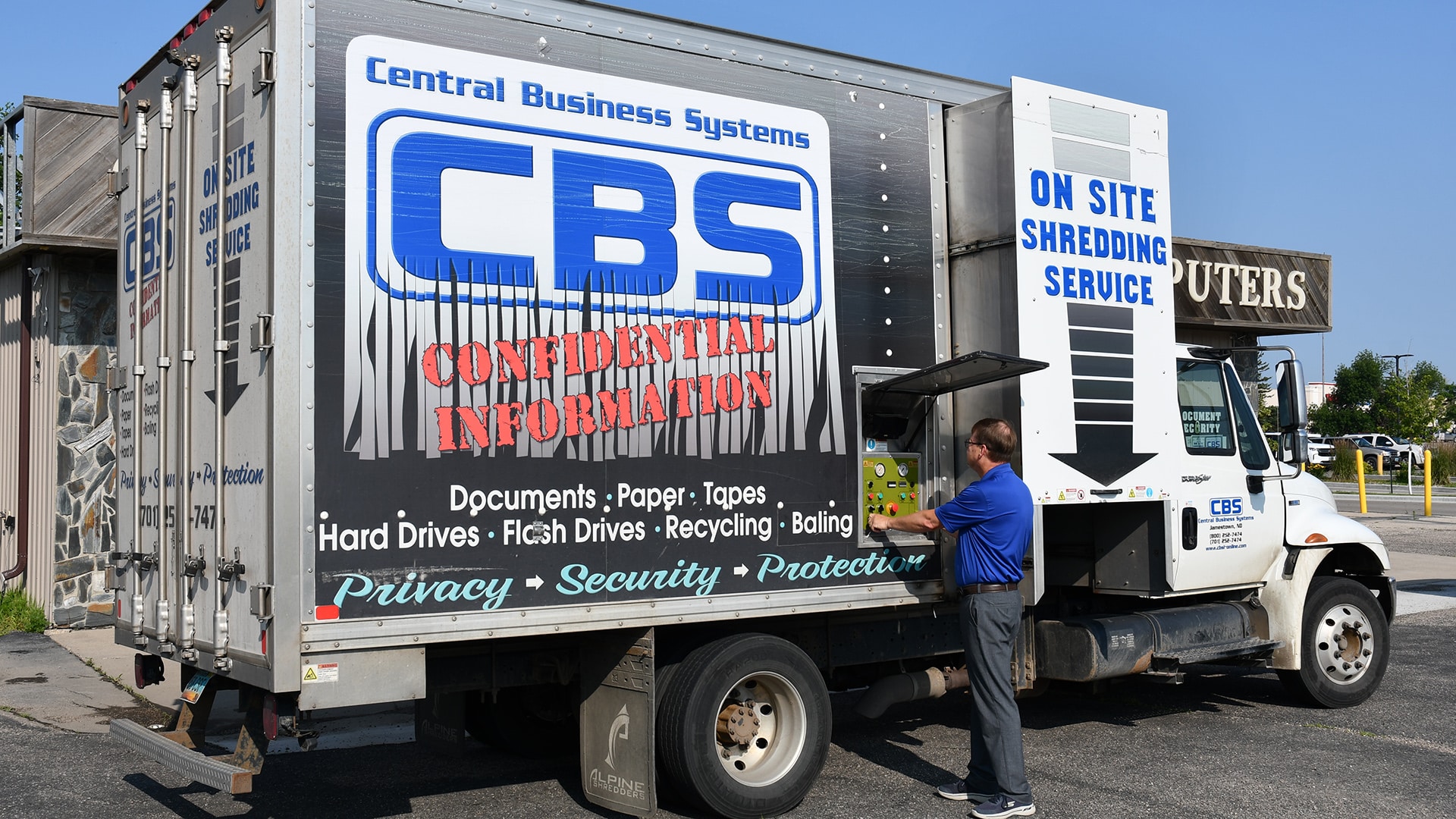 CBS shredding truck for secure document destruction on-site